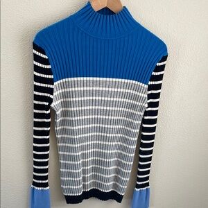 Loft ribbed knit color block stripe turtleneck women | size large